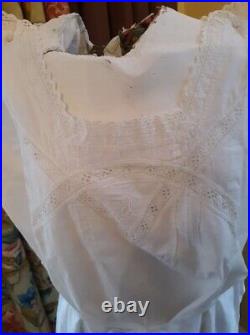 Antique Victorian Chemise Edwardian Night Gown Lace Slip Dress 1900s Cottagecore