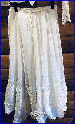 Antique Victorian Cotton Wedding Dress Slip Camisole 4Pc
