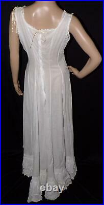 Antique Victorian Edwardian White Dress Gown Full Slip Corset Cami Petticoat S M