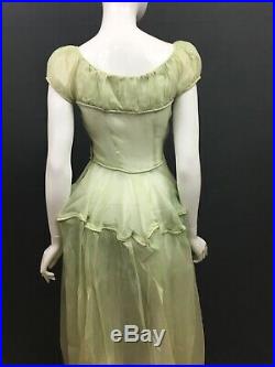 Antique Victorian Petticoat Slip Dress Green Sheer Western Bustle RARE