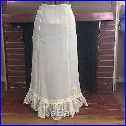 Antique Victorian White Chiffon Silk Petticoat Wedding Skirt Dress Slip Long