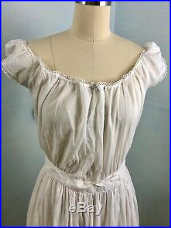 Antique Victorian White Cotton Chemise NIghtgown Dress or Slip with Tatting Lace