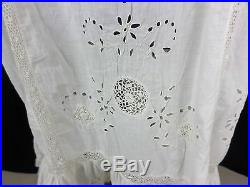 Antique Victorian White Eyelet Crochet Lace Cotton Dress Slip- Bust 29, AS-IS