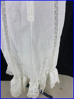 Antique Victorian White Eyelet Crochet Lace Cotton Dress Slip- Bust 29, AS-IS
