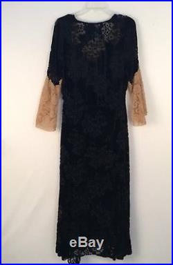 Antique Vintage 1910s 1920s Silk Velvet Long Dress Matching Silk Slip Lace