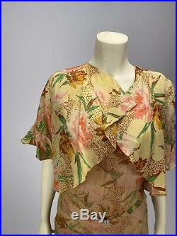 Antique Vintage 1920s stunning Yellow Floral Silk Flapper Slip Dress AS IS