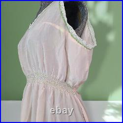 Antique Vintage 1930s Slip Smocked Pink Green Embroidery Fairy Princess Dress