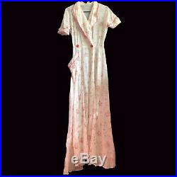 Antique Vintage 40s Peggy Prim Floral Pink White Dressing Gown Robe Slip Dress