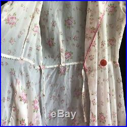 Antique Vintage 40s Peggy Prim Floral Pink White Dressing Gown Robe Slip Dress