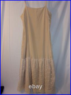 Antique / Vintage Champagne & Lace trim Slip Dress (M / L) VGC