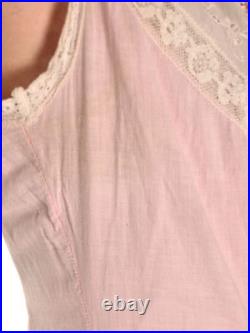 Antique Vintage Chemise Pink Nightgown Cotton Full Length XS Pretty Princess
