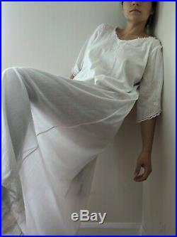 Antique Vintage Edwardian Slip Dress Nightgown White Cotton Embroidered Lace XL+