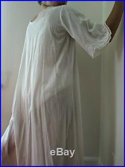 Antique Vintage Edwardian Slip Dress Nightgown White Cotton Embroidered Lace XL+