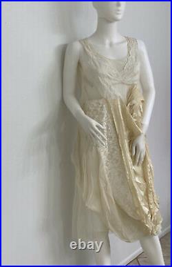 Antique Vintage Hand Made Silk, Lace, Tulle Dress With Cotton Lace Est Size S-M