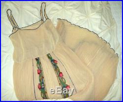 Antique Vintage Silk Slip MAXI Dress with ART NOUVEAU Print XS