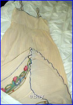 Antique Vintage Silk Slip MAXI Dress with ART NOUVEAU Print XS
