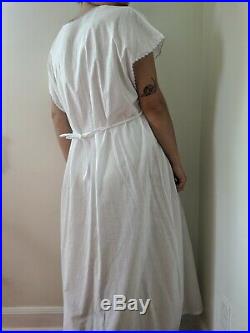 Antique Vtg 1910s White Edwardian Cotton Nightgown Slip Lace Plus Size