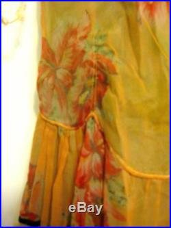 Antique Vtg 20s 30s Floral Silk Chiffon Sheer Lace Tier Flapper DRESS Slip As Is