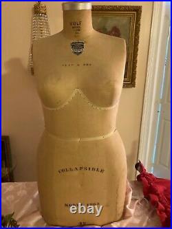 Antique WOLF Industrial Half body dress form Union Made Mannequin BRA & SLIP