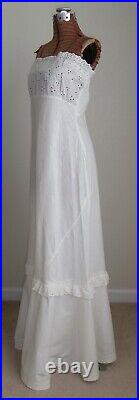 Antique White Cotton Bias Cut Strapless Slip Dress Eyelet Lace Flounce Petticoat