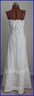 Antique White Cotton Bias Cut Strapless Slip Dress Eyelet Lace Flounce Petticoat