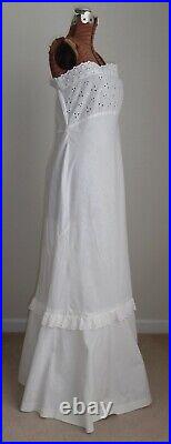 Antique White Cotton Bias Cut Strapless Slip Dress Eyelet Lace Flounce Petticoat