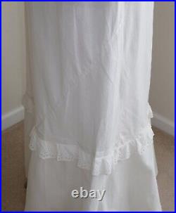 Antique White Cotton Bias Cut Strapless Slip Dress Eyelet Lace Flounce Petticoat