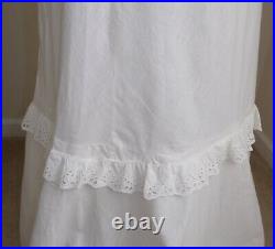 Antique White Cotton Bias Cut Strapless Slip Dress Eyelet Lace Flounce Petticoat