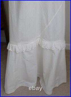 Antique White Cotton Bias Cut Strapless Slip Dress Eyelet Lace Flounce Petticoat