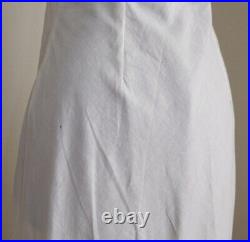 Antique White Cotton Bias Cut Strapless Slip Dress Eyelet Lace Flounce Petticoat