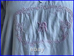 Antique White Crochet Embroidered Night Dress-Slip-Chemise-White-Pink-Medium