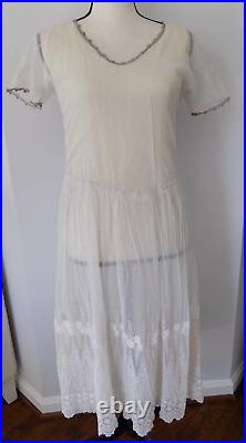 Antique Women's Cream White Lace Slip Undergarments Dress