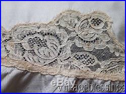 Antique c1920-30s Cotton Chiffon Dress French Alencon Lace Slip