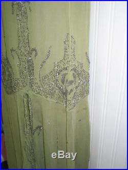 Antique c1923 Silk Chiffon Dress & Slip Silk Chiffon MERCURY Glass BEAD FRENCH