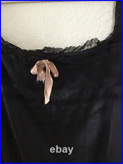 Antique magnolia boho pearl black satiny cotton tank slip dress os Lots Of Lace