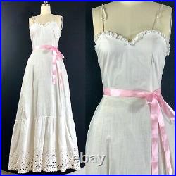 Antique vintage edwardian cotton dress slip petticoat long eyelet prairie small
