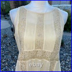 April Cornell Dress Small S Womens Vintage Tiered Lace Matching Slip Cream