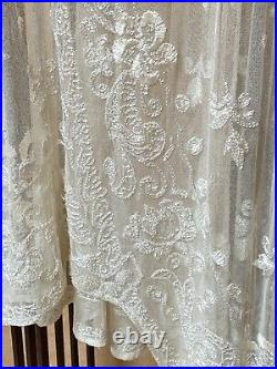 Authentic 1920 /1930s Beaded Embroidered White Lace Dress & Slip XS Rare