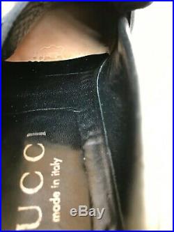 Authentic Gucci Vintage Loafers Slip On Black Leather Logo Strap Size 10 D