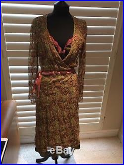 Avoca Anthology Sequined Floral Tulle Sheer Midi Wrap Dress with slip Size 3 M-L