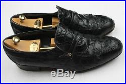 BALLY Vintage Genuine Caiman Black Leather Logo 10 M Mens Slip On Loafers Shoes