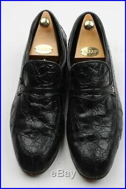 BALLY Vintage Genuine Caiman Black Leather Logo 10 M Mens Slip On Loafers Shoes