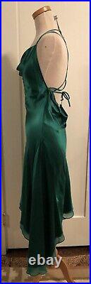 BCBG MAXAZRIA Silk Satin Cowl Backless Sexy Formal Dress 6 Med EUC emerald green