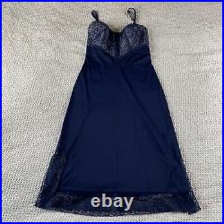 BEAUTY Vintage VAN RAALTE Petalskin Dress SLIP Nylon Navy CHIFFON Lace 34 S/M