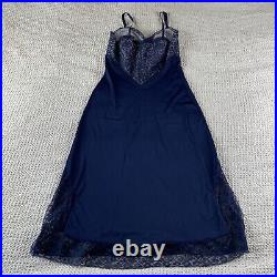 BEAUTY Vintage VAN RAALTE Petalskin Dress SLIP Nylon Navy CHIFFON Lace 34 S/M