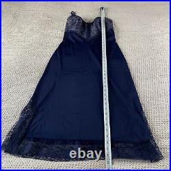 BEAUTY Vintage VAN RAALTE Petalskin Dress SLIP Nylon Navy CHIFFON Lace 34 S/M