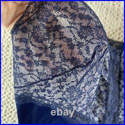 BEAUTY Vintage VAN RAALTE Petalskin Dress SLIP Nylon Navy CHIFFON Lace 34 S/M