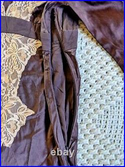 BEBE 100% silk brown lace panels vintage 70's pixie fairy victorian goth dress