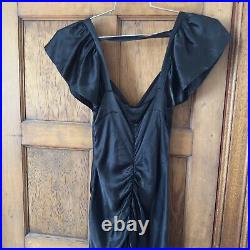 BETSEY JOHNSON Retro Vintage 90 Y2K Black Silk Slip Ruched Midi Dress 8