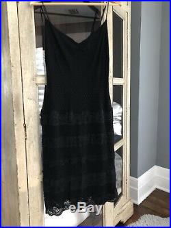 BETSY JOHNSON Vintage 2002 Black Lace Dots Slip Dress Classic Goth Size Small
